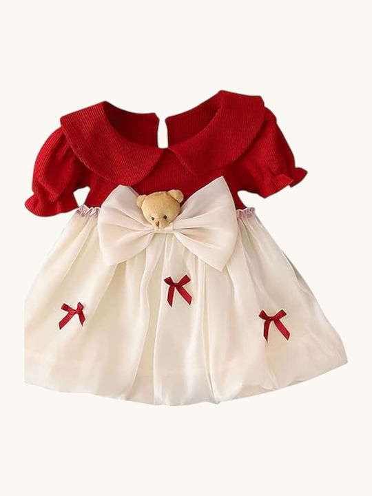Girls Dress Short Sleeve Red/Cream