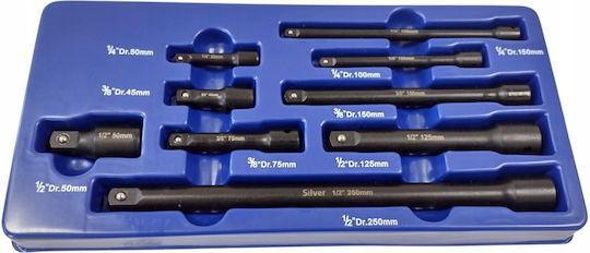 Silver Pneumatic Sockets with Frame Host 1/4", 3/8", 1/2" Set 9 Pieces