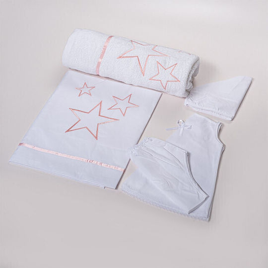 Nuova Vita Set Christening Oilcloths Stars Pink 3 Pieces