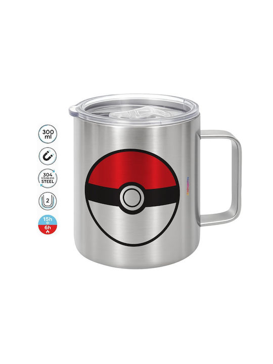 Koupakoupa Pokemon Ball Cană Metalică Cu Capac Argintie 300ml