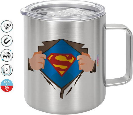 Koupakoupa Superman Hands Κούπα Μεταλλική με Καπάκι Ασημί 300ml
