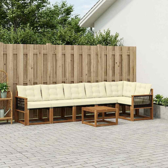 Garten- und Outdoor-Möbelsets Typsatz Wohnzimmer 7 Stück Natur und Creme mit Kissen