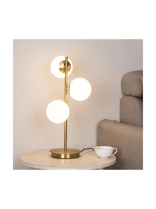 Luminastar Lampă de Masă din Sticlă pentru Soclu E27 cu Abajur Alb și Bază