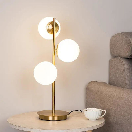 Luminastar Lampă de Masă din Sticlă pentru Soclu E27 cu Abajur Alb și Bază
