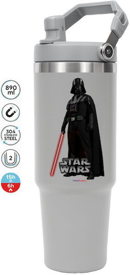 Koupakoupa Handled Tumbler Θερμός Ανοξείδωτο 890ml Γκρι με Καλαμάκι και Λαβή
