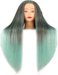 Practice Head Hairdressing Dark Brown-turquoise Hair 60cm
