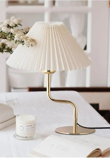 SteweHome Metal Table Lamp for E27 Socket with White Shade and Gold Base