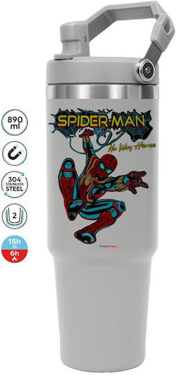 Koupakoupa Spiderman No Way Home Handled Thermos Stainless Steel 890ml Gray with Straw and Handle