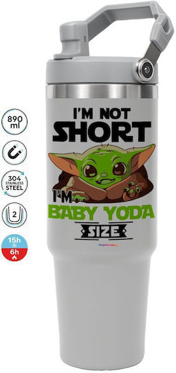 Koupakoupa I'm Not Short Handled Tumbler Θερμός Ανοξείδωτο 890ml Γκρι με Καλαμάκι και Λαβή