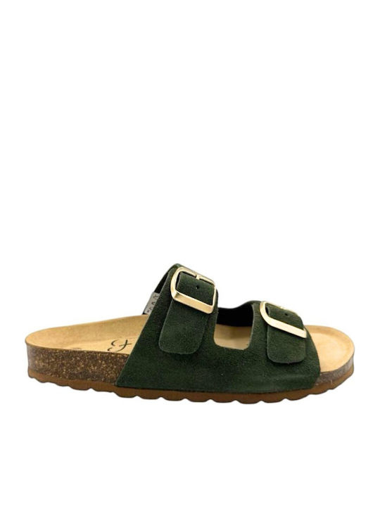 Flivver Leder Flache Damen Sandalen Grüne