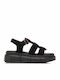 Δερμάτινα Γυναικεία Σανδάλια Flatforms Μαύρα