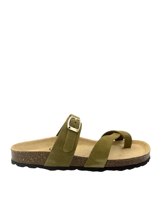 Flivver Leather Women's Flat Sandals Khaki