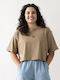 Damen Crop T-Shirt Braun