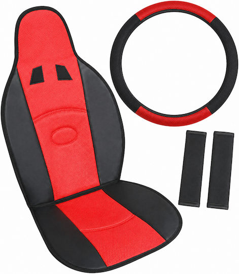 Universal Car Seat Cushion Set 5 Pieces Steering Wheel Cover & Seatbelt Protectors Pvc & Non-Slip Sponge Red Black