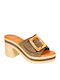 Suede Mules With Heel In Khaki Colour