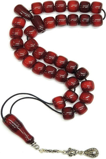 Roloi Komboloi Worry Beads with 33 Beads Made of Mastic Length 35cm Red