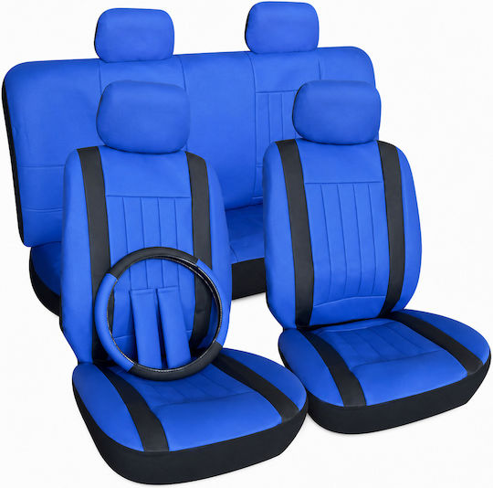 Autositzbezüge Set Universal 13 Stück PVC & Schwamm Blau Vollständiges Set Für 5 Sitze