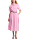 Summer Midi Shirt Dress Pink