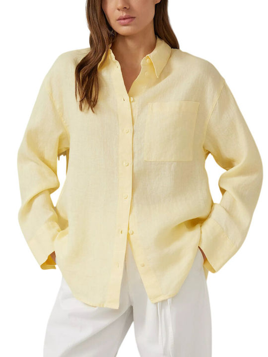 s.Oliver Long Sleeve Women's Linen Shirt Yellow