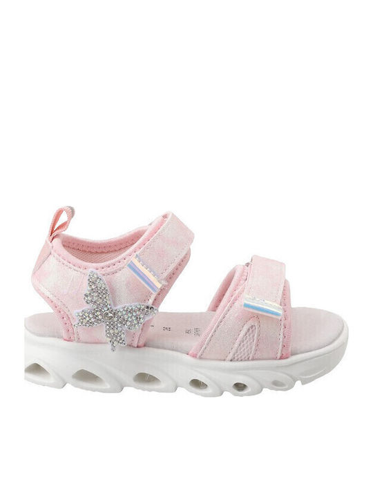 Kids' Anatomic Sandals with Hoop & Loop Closure and Lights Pink