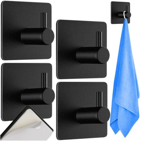 S4CADZBLK Cârlige Cu Autocolant Inox Negre 4 Bucăți