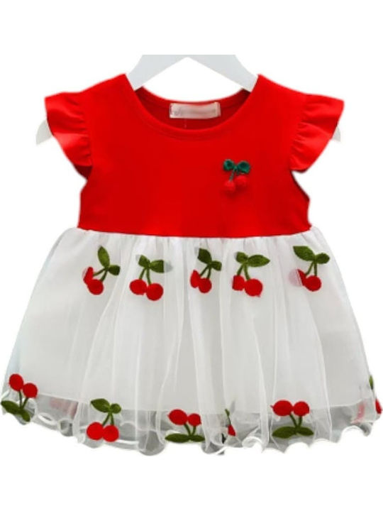 Girls Dress Short Sleeve Tulle Sweet Cherry Blossom