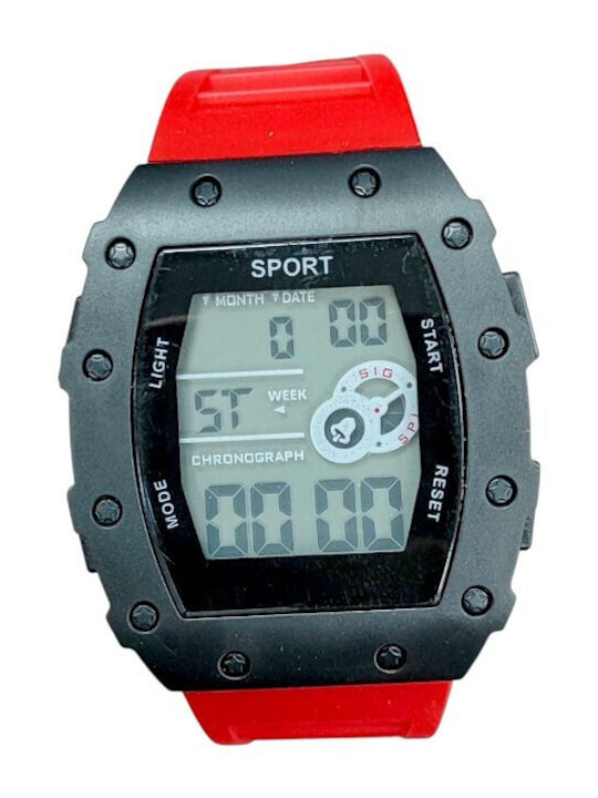 Digital Men's Watch 40mm Battery with Red Rubbe...