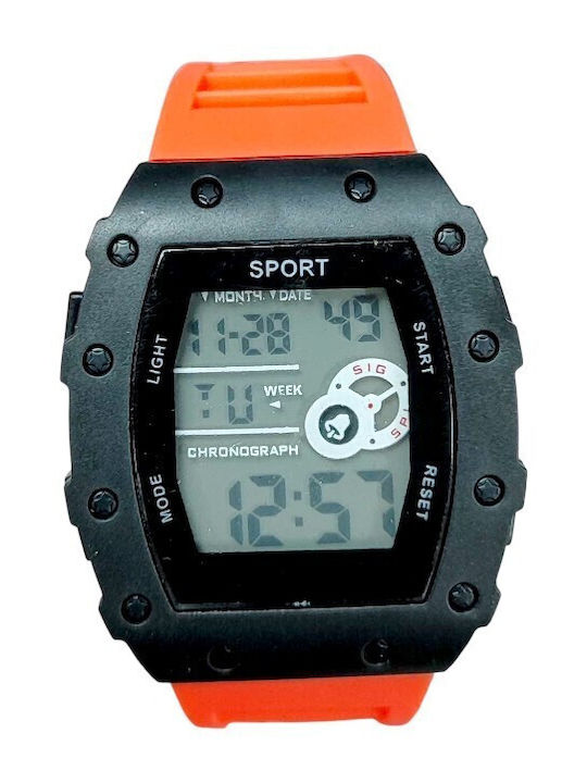 Digital Men's Watch 40mm Battery with Orange Rubber Strap
