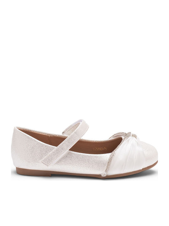 Kids Ballerinas With Hoop & Loop Closure Leather White