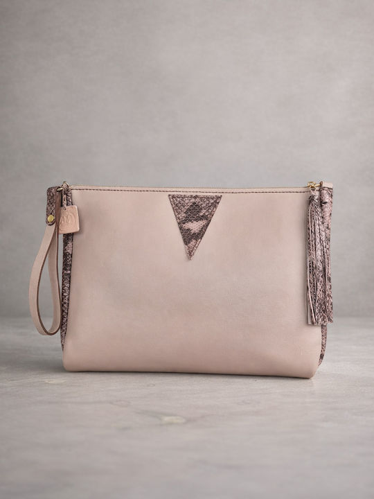 Alfa Mi Women's Leather Envelope Dusty Pink Snake Print Details