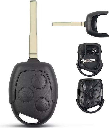 Techstar Car Key Case Compatible Ford Focus Mondeo Fiesta Transit 3 Buttons Hu101 Blade Black – Without Electronics