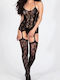 Bodysuit Sexy Din Dantelă Elastică Mărime Unică Cu Ciorapi Integrați Jartiere Stil Erotic Momente Speciale Nu Include Chiloți Negru