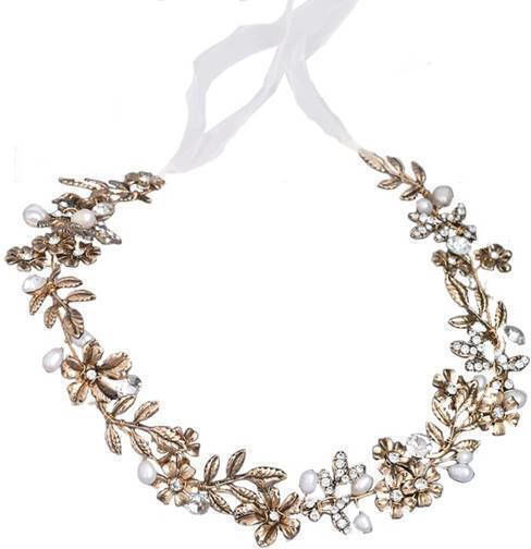 Haar Stirnband Blumenblatt Design Kristalle Perlen Gold