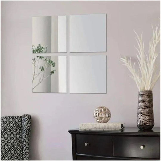 SteweHome Wall Mirror with Silver Plastic Frame 20x20cm 4 Pieces