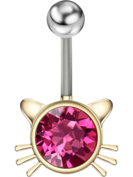 Silver And More Piercing Pentru Buric Din Oțel Placat Cu Aur 10 x 5mm Roz