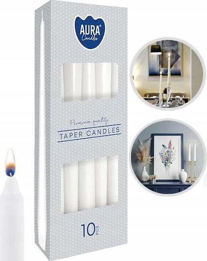 Aura Glass Διακοσμητικό Κερί Κηροπηγίου Λευκό 24.5εκ. 53gr 10τμχ