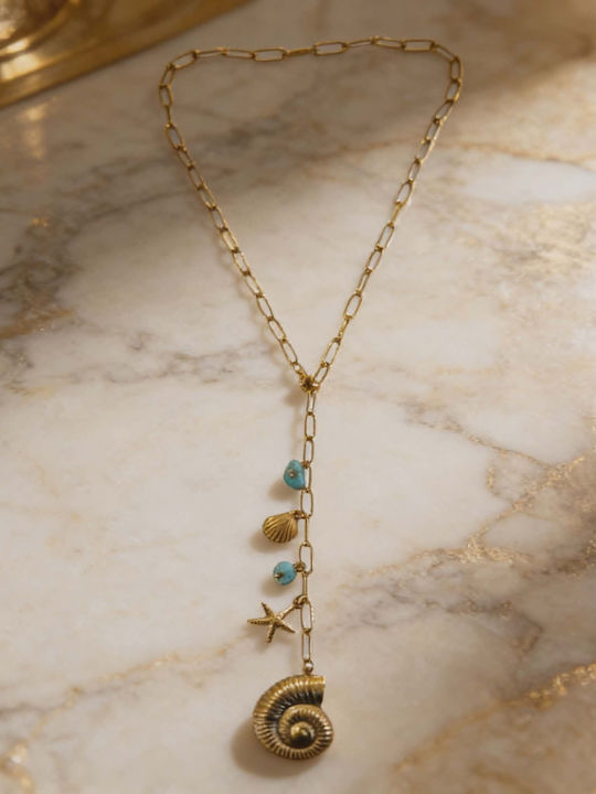 Chain Necklace With Ocean Charms & Turquoise Stones