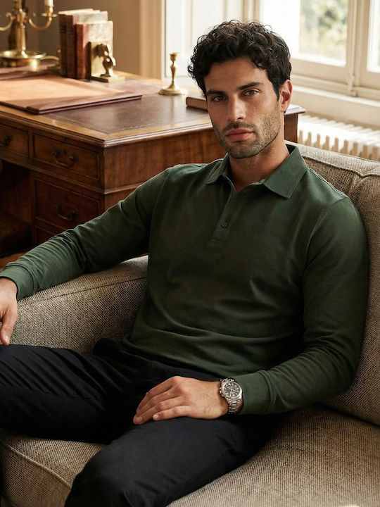 Herrenblusen Langarm Khaki Polo