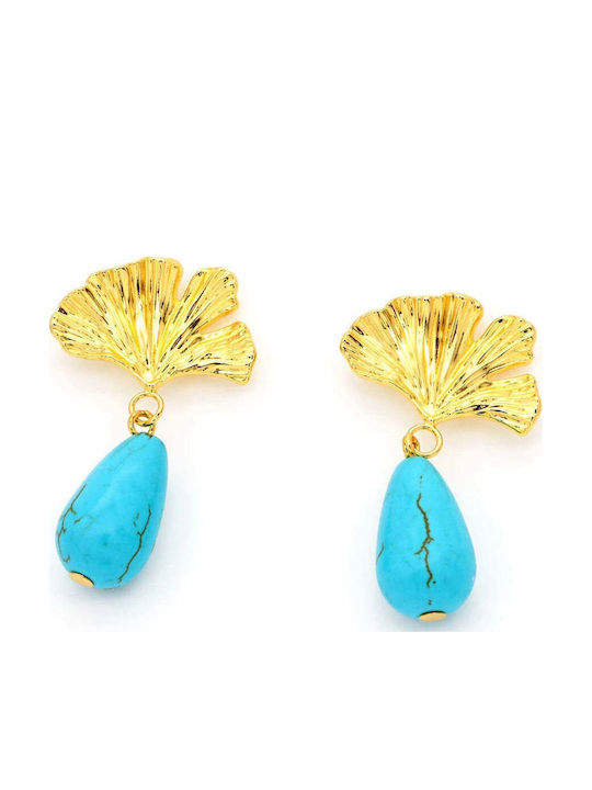 Charmy Dangle Earrings Made of Gold Plated Steel with Turquoise Stones