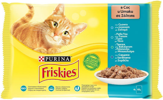 Purina Hrană Umedă pentru Pisici Adulte la Pliculeț cu Carne Pește și Somon 4x85gr