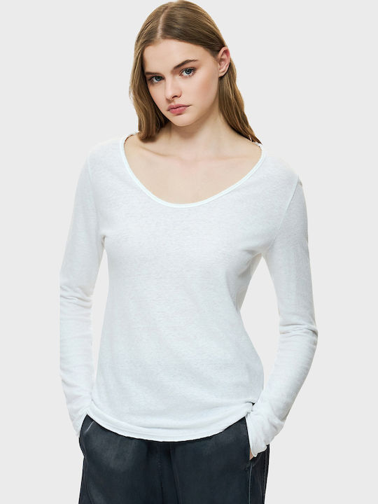 Women's Summer Linen Long Sleeve Blouse White