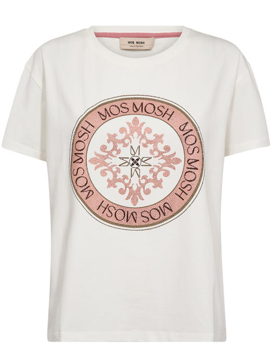 Mos Mosh Γυναικείο T-shirt Εκρου- Ροζ