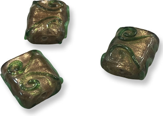 Beads Murano Flat 22x20mm Gold-Brown Green Details Quantity 4 Pieces