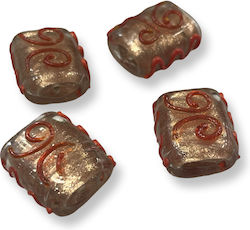 Perlen Murano Rechteckig 20x18mm Gold Rot – Loch 2mm – 4 Stück