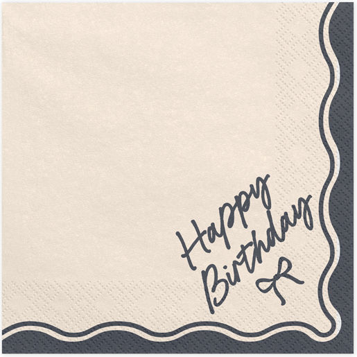 Party Napkins Happy Birthday Black Bow 16.5×16.5cm 12 Pieces