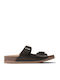 Leather Women's Flat Sandals Black