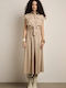 Summer Midi Shirt Dress Short Sleeve Beige
