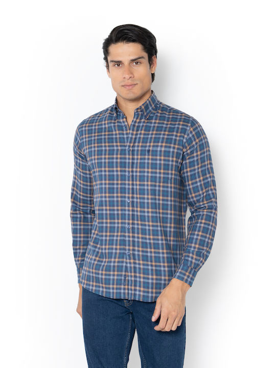 Maverick Long Sleeve Flannel Overshirt in Regular Fit Checked Blue