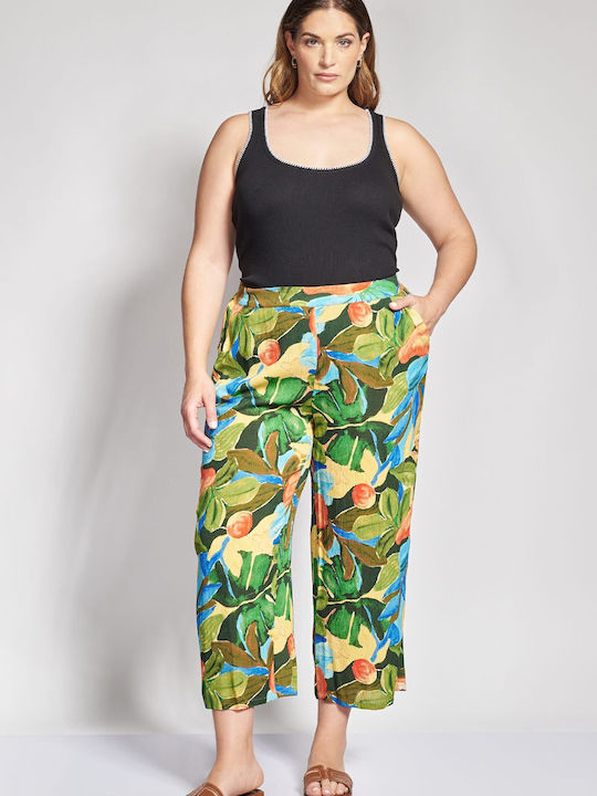 Pantaloni Largi Dama Din Piele Cu Cauciuc Exotic Imprimeu