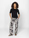 Women's Fabric Trousers in Wide Leg Style Black